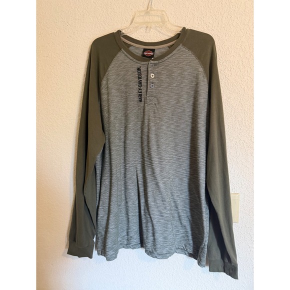 Harley-Davidson Other - Harley-Davidson‎ Mens Henley Shirt 2XL Olive Green Raglan Long Sleeve Dallas TX